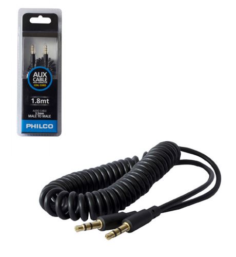 CABLE PHILCO ESPIRAL PLUG 3.5mm 1,8m NEGRO