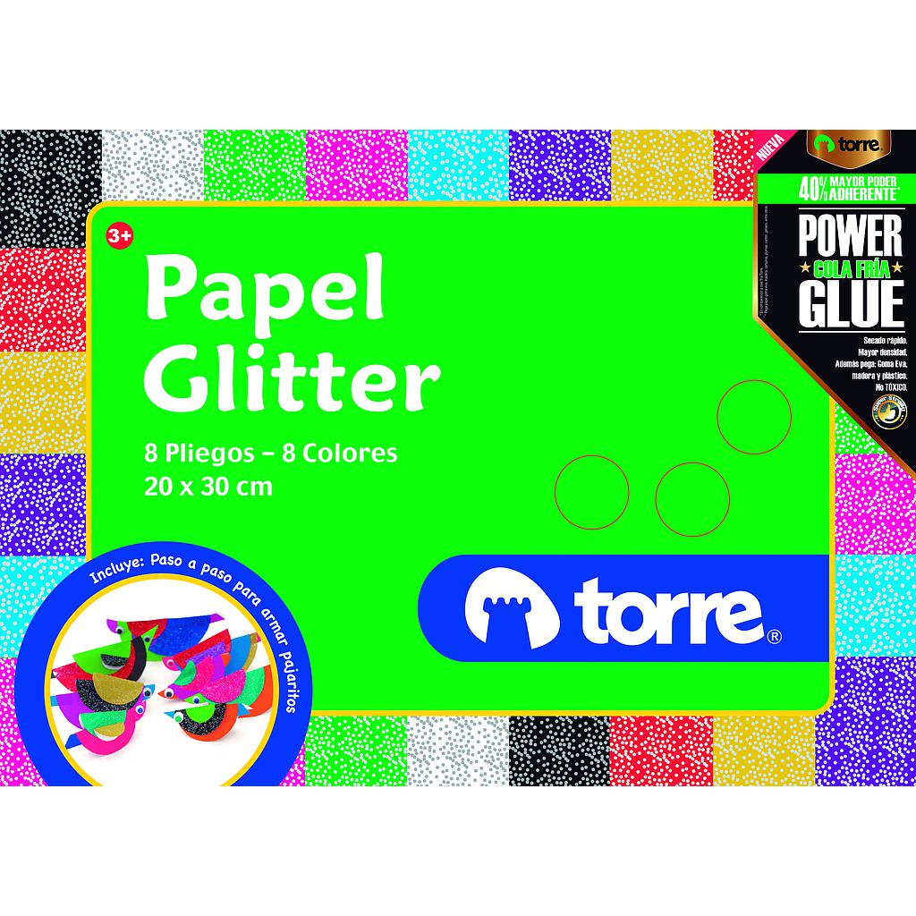 ESTUCHE TORRE PAPEL GLITTER IMAGIA 8 PLIEGOS