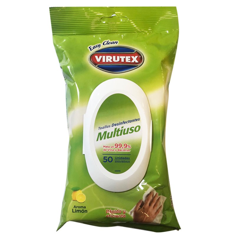 TOALLITAS DESINFECTANTES MULTIUSO VIRUTEX 50 UND. LIMON 