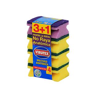 ESPONJA VIRUTEX ACANALADA CLASICA 3 + 1 UNIDADES