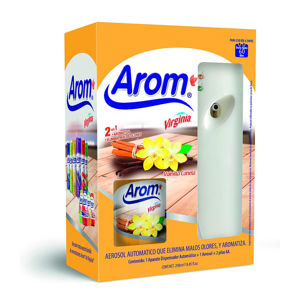 DISPENSADOR + AEROSOL AUTOMATICO VIRGINIA AROM VAINILLA CANELA 