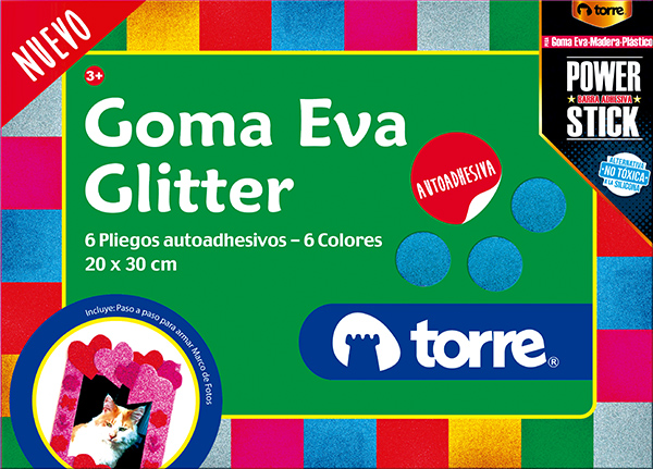 ESTUCHE TORRE GOMA EVA GLITTER 20 X 30 CM 6 UND. AUTOADH.