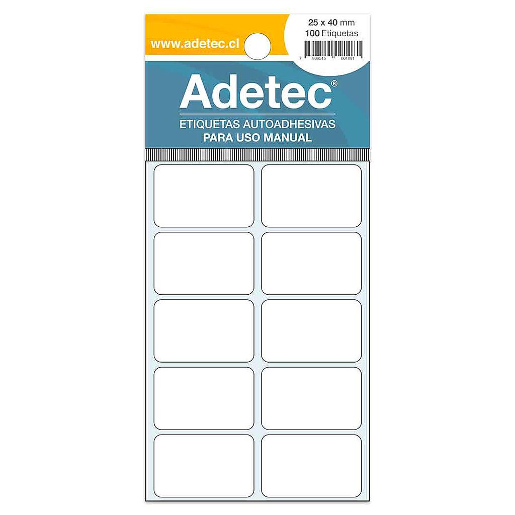 ETIQUETA BLANCA ADETEC 25 x 40 mm 
