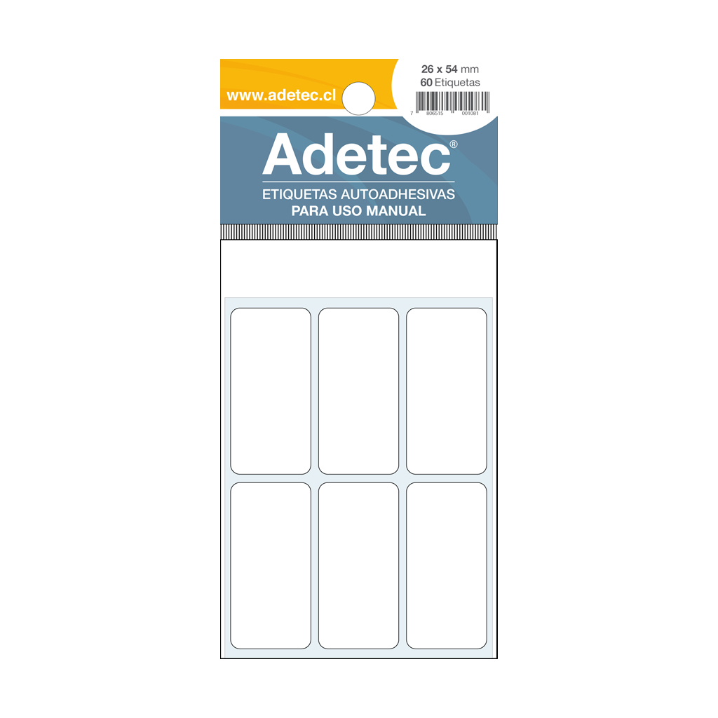 ETIQUETA BLANCA ADETEC 26 x 54 mm