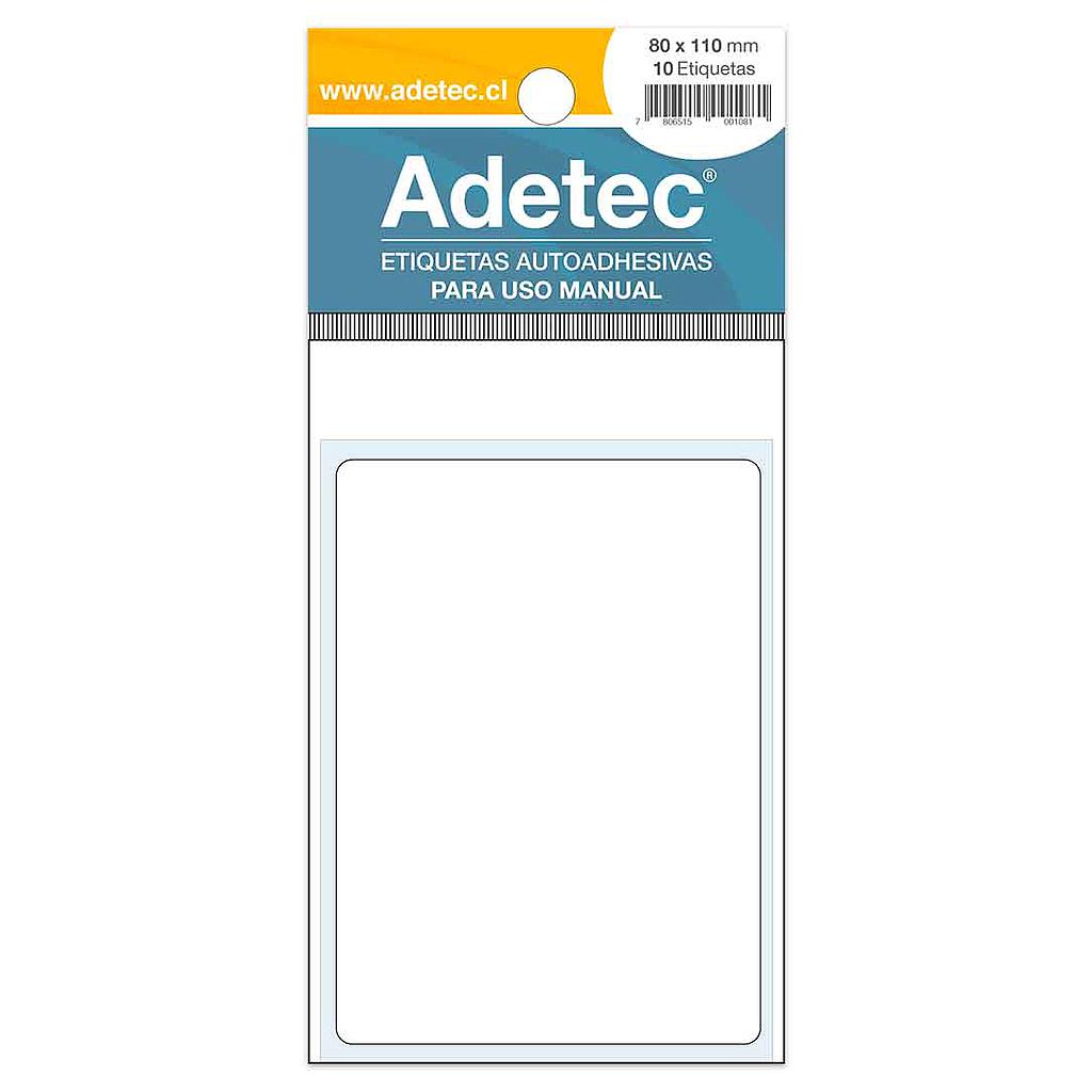 ETIQUETA BLANCA ADETEC 80 x 110 mm ( DESC. )