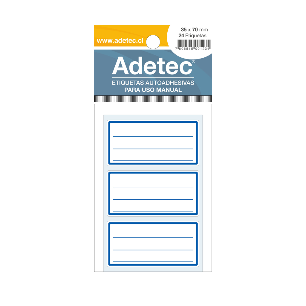 ETIQUETA ADETEC MARCO AZUL 35 x 70 mm