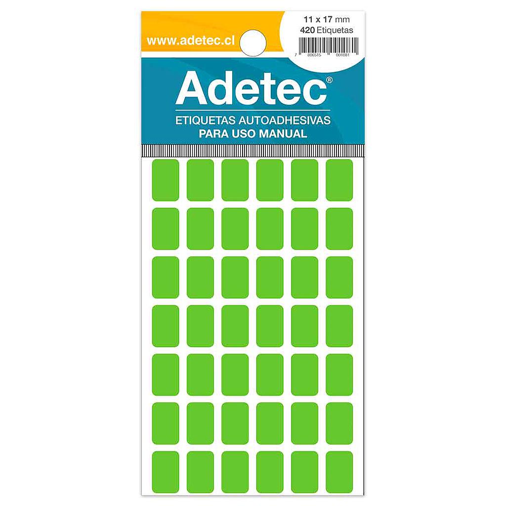 ETIQUETA ADETEC FLUORECENTE VERDE ADETEC 11 x 17 mm.