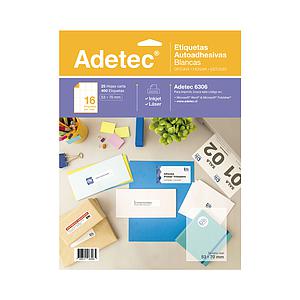 ETIQUETA LASER INK-JET ADETEC 53 x 70 mm 25 Hjs