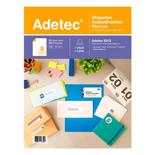 ETIQUETA LASER INK-JET ADETEC 106 x 70 mm 25 Hjs