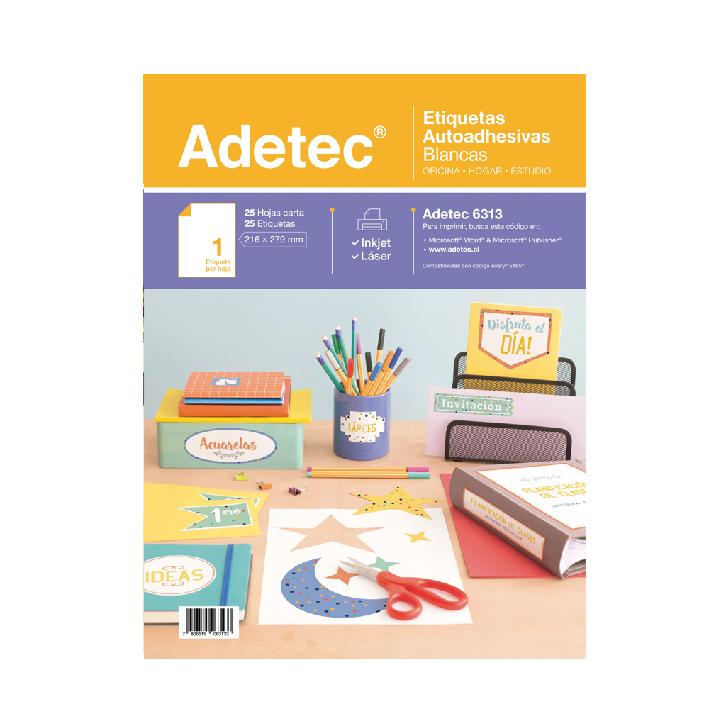 ETIQUETA LASER INK-JET ADETEC 216 x 279 mm 25 Hjs ( CH )