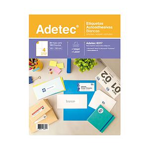 ETIQUETA LASER INK-JET ADETEC 106 x 138 mm 25 Hjs