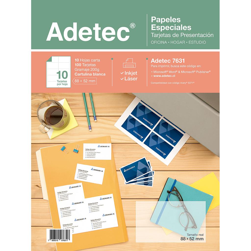 TARJETA DE PRESENTACIÓN ADETEC INK-JET- LÁSER10 Hjs 200GR