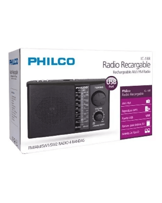RADIO PORTATIL PHILCO IC-18R RECARGABLE SD/USB/AM/FM