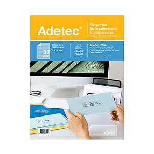 ETIQUETA INK-JET ADETEC TRANSPARENTE. 70 X 25mm 25 Hjs