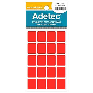 ETIQUETA ADETEC FLUORECENTE ROJO 19 X 23 mm.