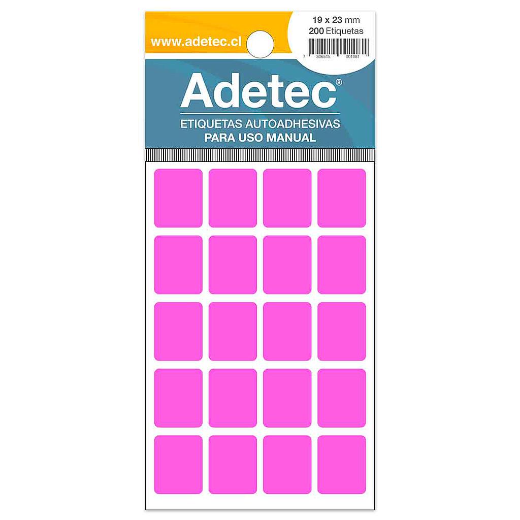 ETIQUETA ADETEC FLUORECENTE FUCSIA 19 X 23 mm.