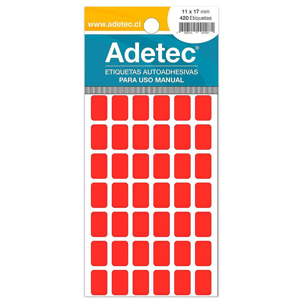 ETIQUETA ADETEC FLUORECENTE ROJO 11 X 17 mm.