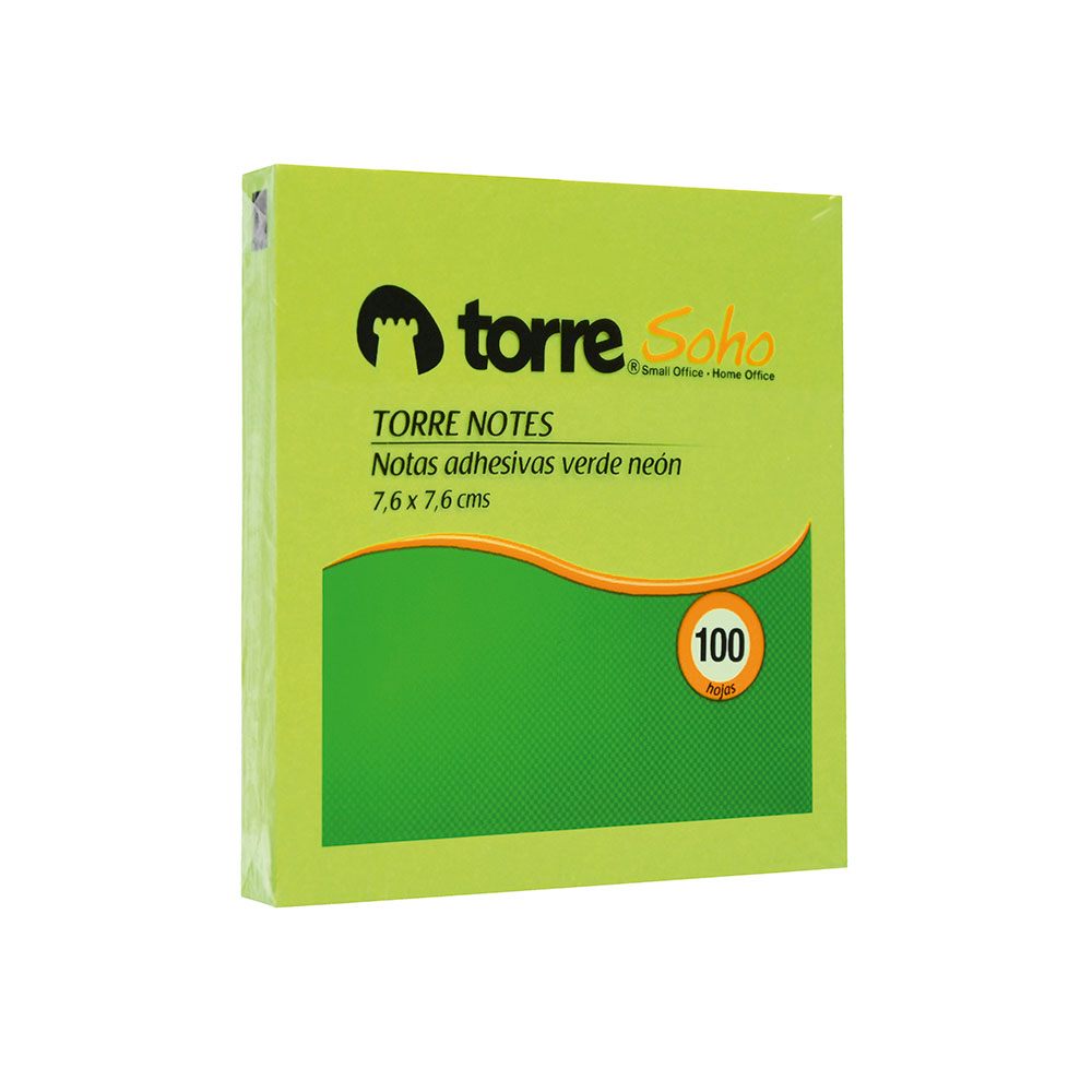 NOTAS ADHESIVAS TORRE VERDE NEON 7,6 X 7,6 CMS 100 HOJAS