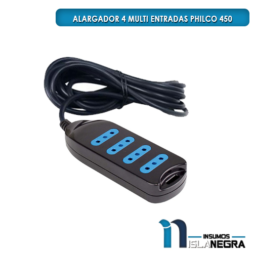 ALARGADOR MULTIPLE PHILCO 4 ENCHUFES 5MTS NEGRO
