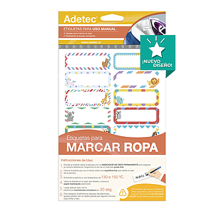 ETIQUETA ADETEC MARCA ROPA CON DISEÑO 63 X 25 mm 16 UNDS.