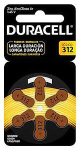 PILAS DURACELL PARA AUDIFONOS 312 HEARING AID 1.45V PACK 6