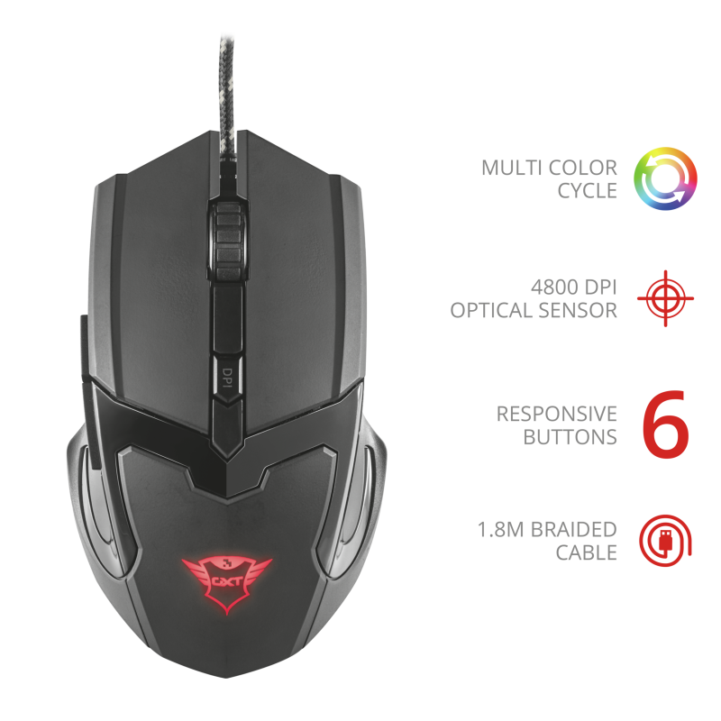 MOUSE GAMER TRUS GXT 101 ALAMBRICO 4800 DPI