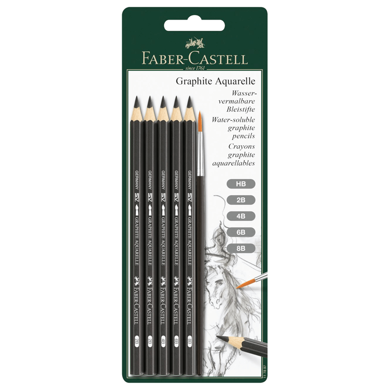 LAPIZ GRAFITO FABER AQUARELABLE X 5 UNID. + PINCEL