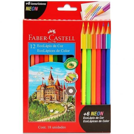 LAPICES DE COLOR FABER ECOLAPIZ 12 UND. + 6 NEON
