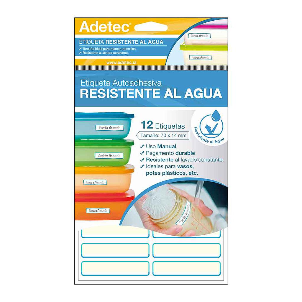 ETIQUETA ADETEC RESISTENTE AL AGUA 70 X 14 MM.