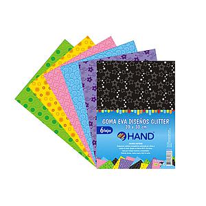 ESTUCHE GOMA EVA HAND DISEÑO GLITTER 20 X 30 6 HJS.