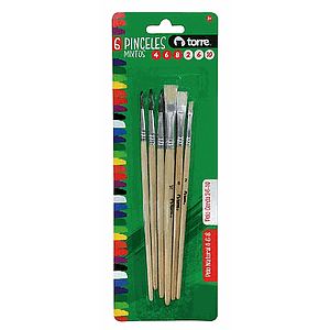 SET 6 PINCELES TORRE MIXTOS N° 4-6-8 REDONDOS N° 2-6-10 PLANOS