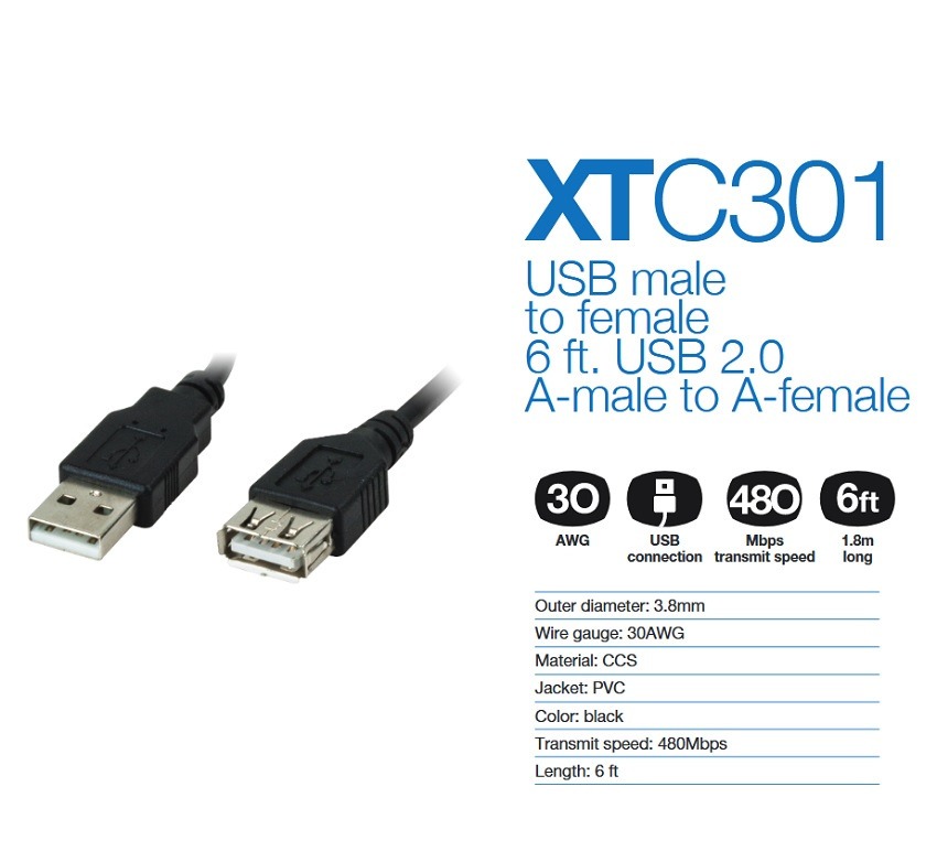 CABLE EXTENSION XTECH XTC301 USB 2.0 1.8 Mts