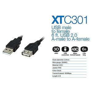 CABLE EXTENSION XTECH XTC301 USB 2.0 1.8 Mts