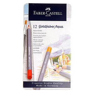 LAPICES DE COLORES GOLDFABER ACUARELABLES 12 COLORES CAJA METALICA  