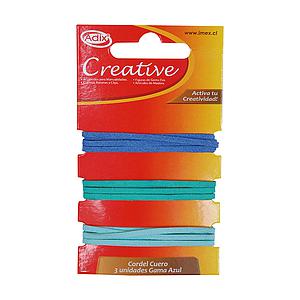 CORDEL CUERO ADIX CREATIVE 3Unid. 3Mts GAMA AZUL ( DESC. )
