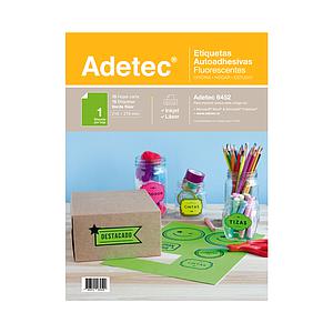 ETIQUETA LASER INK-JET ADETEC CARTA VERDE FLUOR  6452 216x279mm 15Hjs