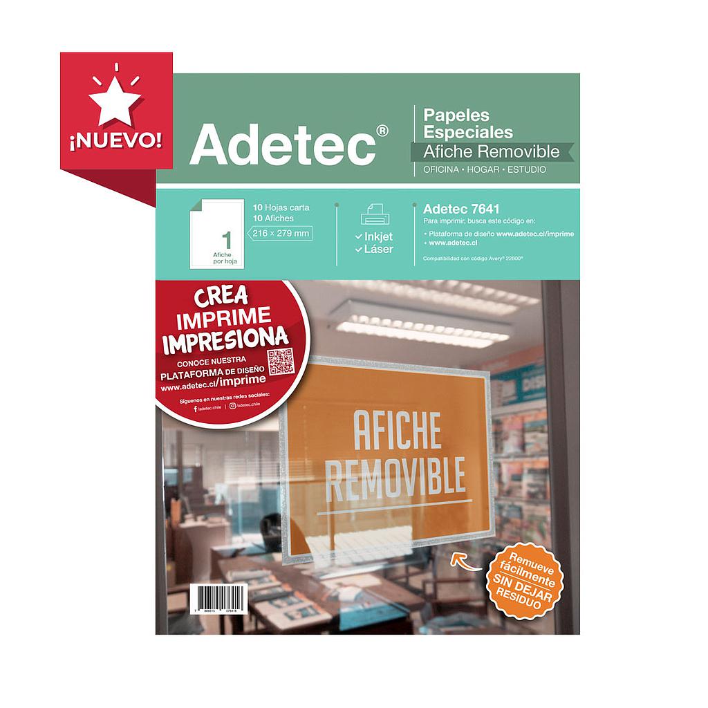 PAPEL ESPECIAL INKJET/LASER ADETEC AFICHE REMOVIBLE CARTA 10hjs
