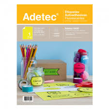 ETIQUETAS ADETEC AUTOADHESIVAS AMARILLO FLUOR  6450 216 X 27.9 MM 15 HOJAS