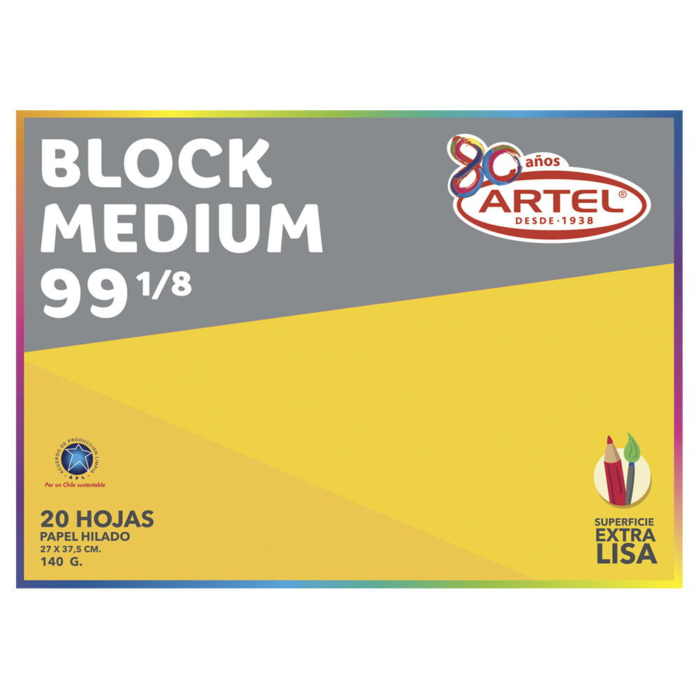 BLOCK DE DIBUJO ARTEL MEDIUM 180 1/4 EXTRA LISA 37,5X53,5CM 180Gr