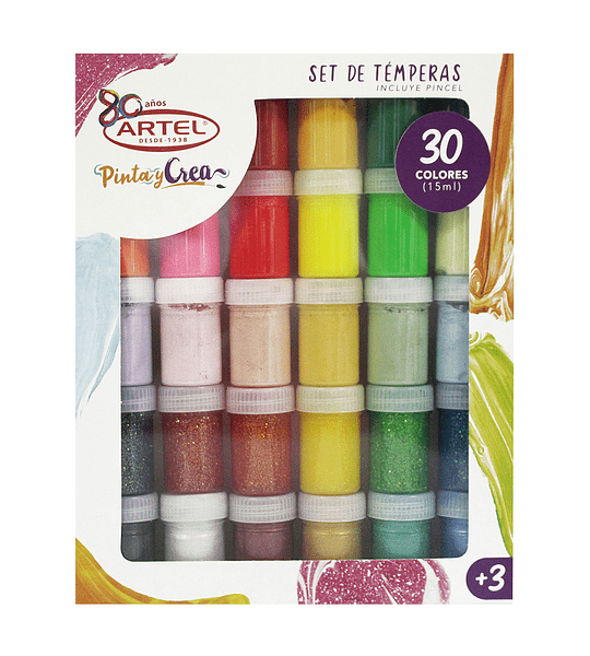 TEMPERAS ARTEL SET 30 COL. BASICOS/MET./GLITTER/PASTEL/FLUOR 