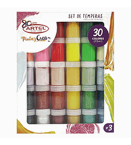 TEMPERAS ARTEL SET 30 COL. BASICOS/MET./GLITTER/PASTEL/FLUOR 