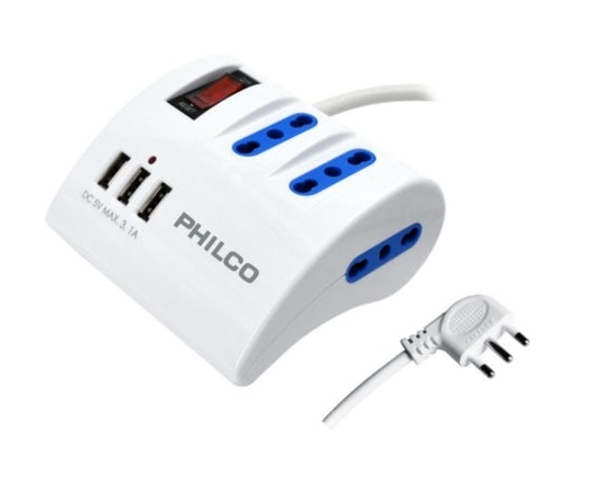 EXTENSION 3 TOMAS 3 USB PHILCO 2043B 1.5 MTS BLANCO