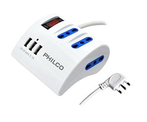EXTENSION 3 TOMAS 3 USB PHILCO 2043B 1.5 MTS BLANCO