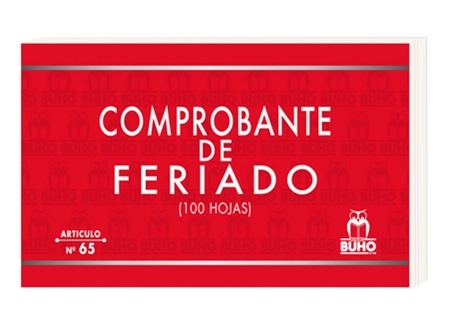 TALONARIO COMPROBANTE FERIADO BUHO ART.65 100HJS.