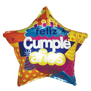 GLOBO GLAM LISO N° 18 "FELIZ CUMPLEAÑOS"  ESTRELLA 1Unid. 