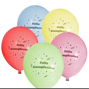 GLOBO GLAM LISO N° 12 IMPRESO FELIZ CUMPLEAÑOS COL/SURTIDOS 25Unid.
