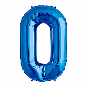 GLOBO GLAM NUMERO 0 AZUL METALIZADO 81CMS.  1UNID.