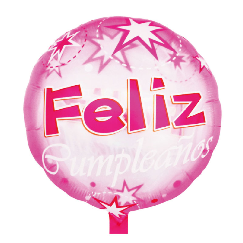 GLOBO GLAM TRANSPARENTE PINK "FELIZ CUMPLEAÑOS" 45CMS.