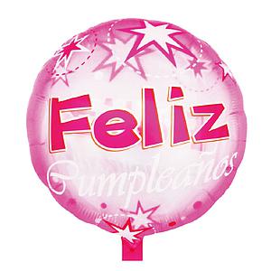 GLOBO GLAM TRANSPARENTE PINK "FELIZ CUMPLEAÑOS" 45CMS.