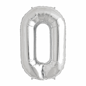 GLOBO GLAM NUMERO 0 PLATEADO METALIZADO 81CMS. 1UNID.